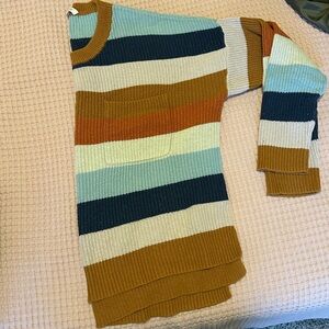 Madewell Cozy Blue and Green Striped Crewneck Sweater